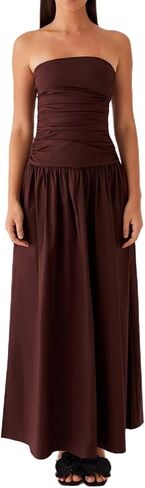 Women's Strapless Tube Long Dress Y2K Sleeveless Off Shoulder Ruched Backless Flowy Bodycon A Line Party Maxi Dress in Saudi Arabia