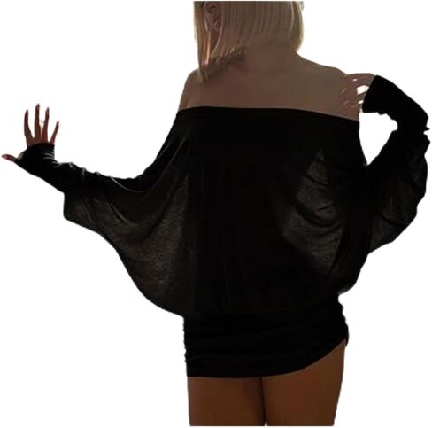 LRF Off The Shoulder Dress See Through Trendy Y2k Sexy Mini Slim Fit Casual Loungewear Dress in Saudi Arabia