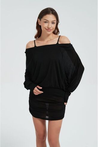 LRF Off The Shoulder Dress See Through Trendy Y2k Sexy Mini Slim Fit Casual Loungewear Dress in Saudi Arabia