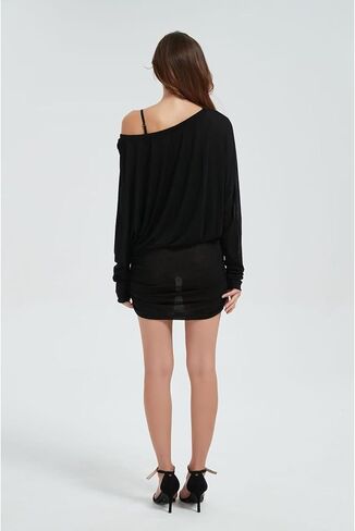 LRF Off The Shoulder Dress See Through Trendy Y2k Sexy Mini Slim Fit Casual Loungewear Dress in Saudi Arabia