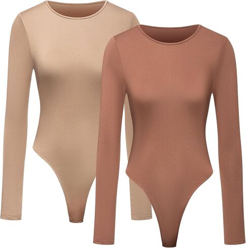 Womens Casual Bodysuit Stretch Slim Fit Long Sleeve Crew Neck Sexy Fashion Outfit for Spring Summer Wear 2025 in Saudi Arabia