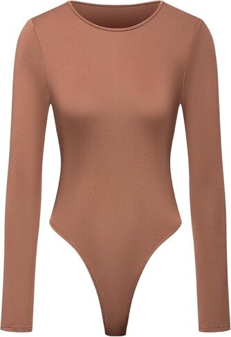 Womens Casual Bodysuit Stretch Slim Fit Long Sleeve Crew Neck Sexy Fashion Outfit for Spring Summer Wear 2025 in Saudi Arabia