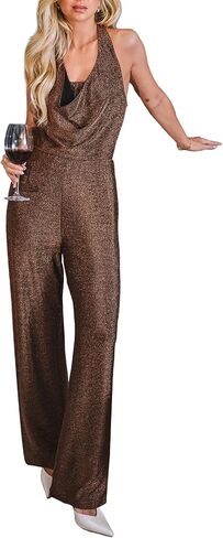 CUPSHE Summer Jumpsuits for Women Dressy Halter Neck Sleeveless Overalls Wide Leg Pants Rompers with Pockets Vacation Outfits in Saudi Arabia