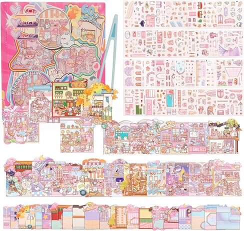 15 Sets DIY 3D House Stickers, Miniature Scene Stickers with Greeting Cards, Cute and Funny Cartoon Sticker Scenes, Make Your Own Stickers in Saudi Arabia
