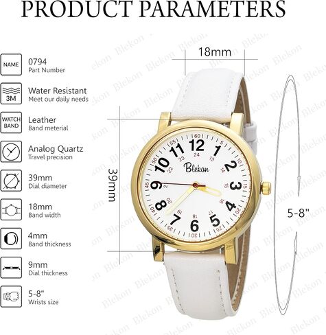 Blekon Original Nurse Watch for Medical Professionals and Students – Various Leather Colors, Easy Read Dial, Military Time with Second Hand, Leather Band, 3 ATM Water Resistant… in Saudi Arabia
