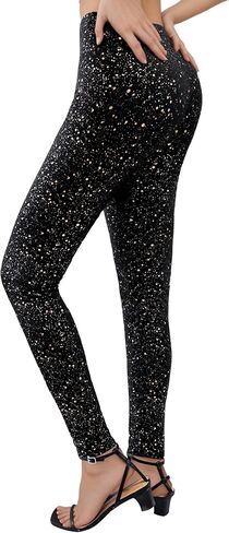 Black Sparkly Leggings for Women, High Waisted Sparkle Print Pants, Stretch Glitter Tight Fit Party Legging for Club Holiday Night Out in Saudi Arabia