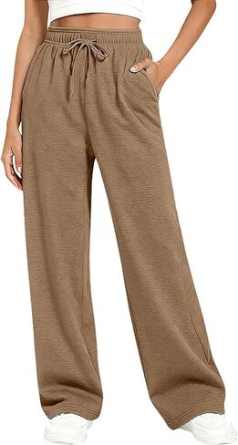 بنطال رياضي نسائي واسع الأرجل مقاس كبير مبطن بالصوف رياضي برباط مستقيم فضفاض صالة الركض للإجازات مع جيوب in Kuwait