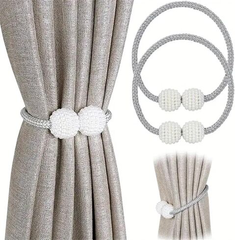 2pcs Classic Style Magnetic Curtain Tiebacks, Strong Magnet Weave Rope Holdbacks for Home and Room Décor Gray in Saudi Arabia