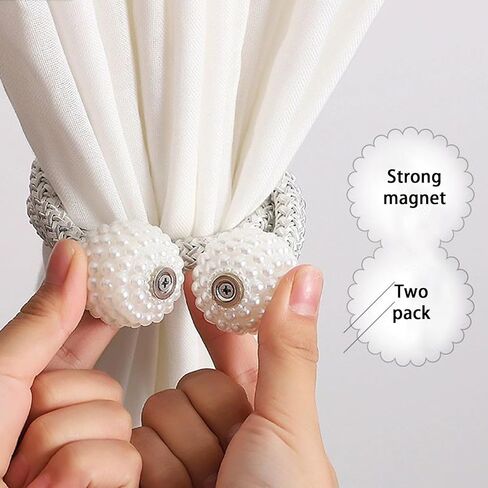 2pcs Classic Style Magnetic Curtain Tiebacks, Strong Magnet Weave Rope Holdbacks for Home and Room Décor Gray in Saudi Arabia