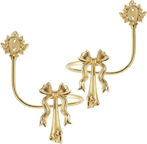 2 Pcs Gold Brass Bow Curtain Tiebacks, Vintage Wall Mounted Curtain Holdbacks, Decorative Curtain Hooks for Living Room、 Bedroom and Home Office in Saudi Arabia