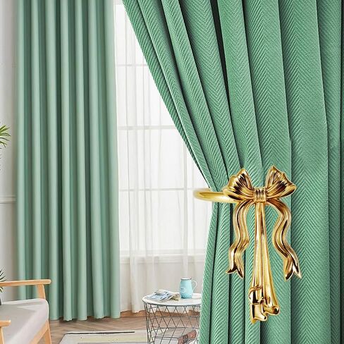2 Pcs Gold Brass Bow Curtain Tiebacks, Vintage Wall Mounted Curtain Holdbacks, Decorative Curtain Hooks for Living Room、 Bedroom and Home Office in Saudi Arabia