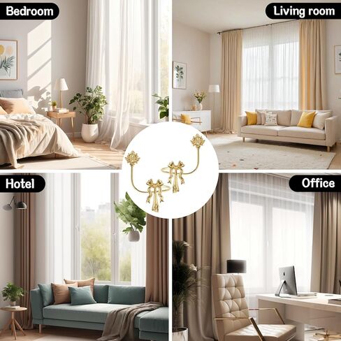 2 Pcs Gold Brass Bow Curtain Tiebacks, Vintage Wall Mounted Curtain Holdbacks, Decorative Curtain Hooks for Living Room、 Bedroom and Home Office in Saudi Arabia