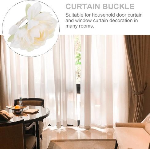 Veemoon 2pcs Flower Curtain Tiebacks Clips, Decorative Curtain Tiebacks Floral Buckle Clips White Window Tie Hooks for Home Bedroom Living Room Office Decor in Saudi Arabia