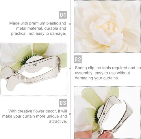 Veemoon 2pcs Flower Curtain Tiebacks Clips, Decorative Curtain Tiebacks Floral Buckle Clips White Window Tie Hooks for Home Bedroom Living Room Office Decor in Saudi Arabia