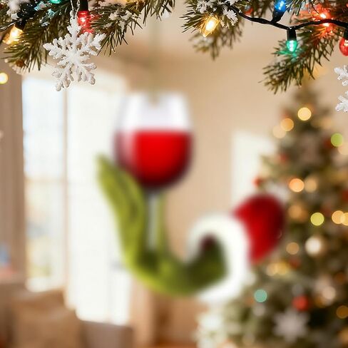 Wine Ornaments for Christmas Tree,Funny Christmas Ornament,Green Hanging Decorations for Tree,2D Acrylic Hanging Decoration, Indoor Decor, Unique Decoration & Stocking Stuffers for Wine Lovers in Saudi Arabia