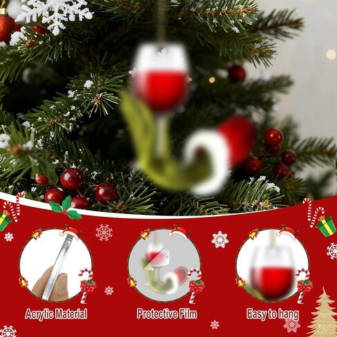 Wine Ornaments for Christmas Tree,Funny Christmas Ornament,Green Hanging Decorations for Tree,2D Acrylic Hanging Decoration, Indoor Decor, Unique Decoration & Stocking Stuffers for Wine Lovers in Saudi Arabia