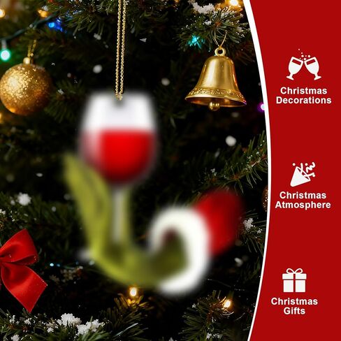 Wine Ornaments for Christmas Tree,Funny Christmas Ornament,Green Hanging Decorations for Tree,2D Acrylic Hanging Decoration, Indoor Decor, Unique Decoration & Stocking Stuffers for Wine Lovers in Saudi Arabia