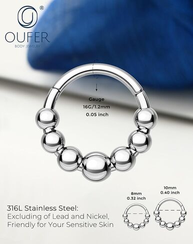 OUFER Septum Rings 16G Surgical Steel Septum Jewelry, Niche Design Septum Nose Rings, Hinged Segment Helix Cartilage Daith Piercing Jewelry For Women Men in Saudi Arabia