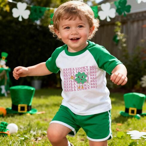 Toddler St Patricks Day Shirt Boys Girls Green Lucky Shamrock Clover Tees Kids Short Sleeve Saint Patrick's Tee Tops 2-7T in Saudi Arabia