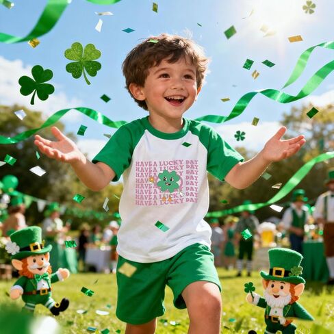 Toddler St Patricks Day Shirt Boys Girls Green Lucky Shamrock Clover Tees Kids Short Sleeve Saint Patrick's Tee Tops 2-7T in Saudi Arabia