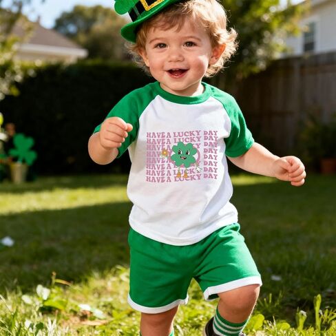 Toddler St Patricks Day Shirt Boys Girls Green Lucky Shamrock Clover Tees Kids Short Sleeve Saint Patrick's Tee Tops 2-7T in Saudi Arabia