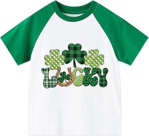Toddler St Patricks Day Shirt Boys Girls Green Lucky Shamrock Clover Tees Kids Short Sleeve Saint Patrick's Tee Tops 2-7T in Saudi Arabia