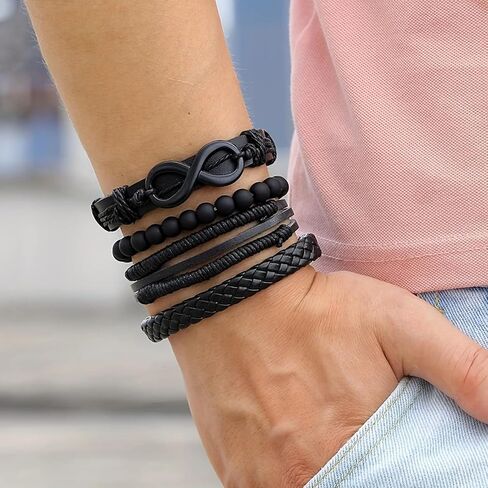 Men's Multi-Winding Infinity Bracelet Genuine Leather Wood Beads Braided Ethnic Fashion Bangle Party Accessory in Saudi Arabia