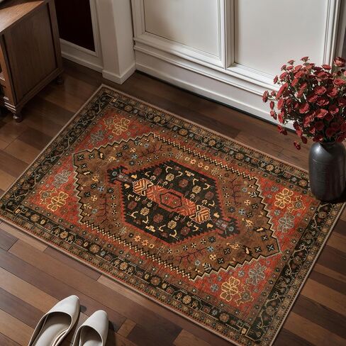 Ciicool Small Area Rug, 2x3ft Red Boho Rug, Ultra Soft Entry Rugs for Entryway, Non-Slip Washable Rugs Oriental Low-Pile Indoor Mat Floor Carpet for Entrance Bedroom Kitchen Bathroom Foyer Decor in Saudi Arabia