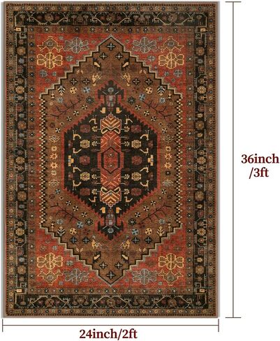 Ciicool Small Area Rug, 2x3ft Red Boho Rug, Ultra Soft Entry Rugs for Entryway, Non-Slip Washable Rugs Oriental Low-Pile Indoor Mat Floor Carpet for Entrance Bedroom Kitchen Bathroom Foyer Decor in Saudi Arabia