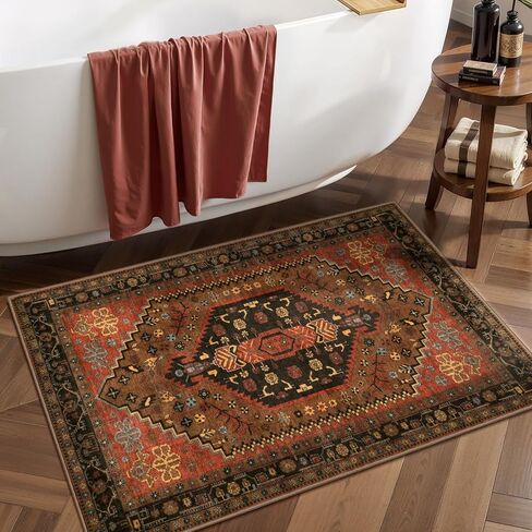 Ciicool Small Area Rug, 2x3ft Red Boho Rug, Ultra Soft Entry Rugs for Entryway, Non-Slip Washable Rugs Oriental Low-Pile Indoor Mat Floor Carpet for Entrance Bedroom Kitchen Bathroom Foyer Decor in Saudi Arabia