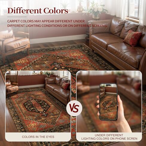 Ciicool Small Area Rug, 2x3ft Red Boho Rug, Ultra Soft Entry Rugs for Entryway, Non-Slip Washable Rugs Oriental Low-Pile Indoor Mat Floor Carpet for Entrance Bedroom Kitchen Bathroom Foyer Decor in Saudi Arabia