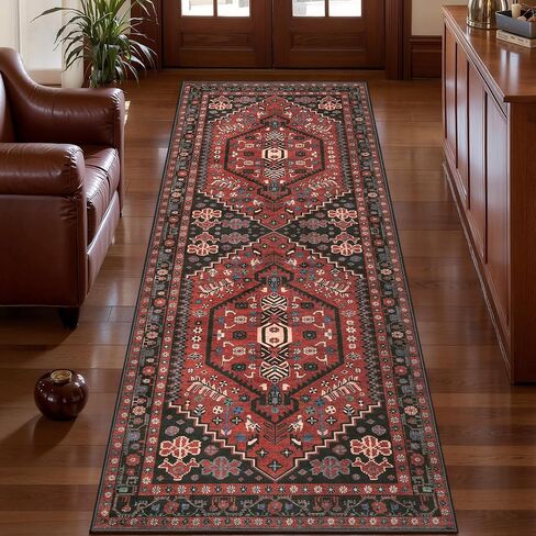 Ciicool Small Area Rug, 2x3ft Red Boho Rug, Ultra Soft Entry Rugs for Entryway, Non-Slip Washable Rugs Oriental Low-Pile Indoor Mat Floor Carpet for Entrance Bedroom Kitchen Bathroom Foyer Decor in Saudi Arabia