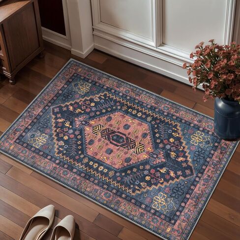 Ciicool Small Area Rug, 2x3ft Red Boho Rug, Ultra Soft Entry Rugs for Entryway, Non-Slip Washable Rugs Oriental Low-Pile Indoor Mat Floor Carpet for Entrance Bedroom Kitchen Bathroom Foyer Decor in Saudi Arabia