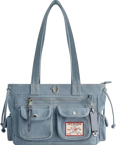 True Religion Tote Bag, Women's Multi-Pocket Faux Leather Handbag, Denim, One Size in Saudi Arabia