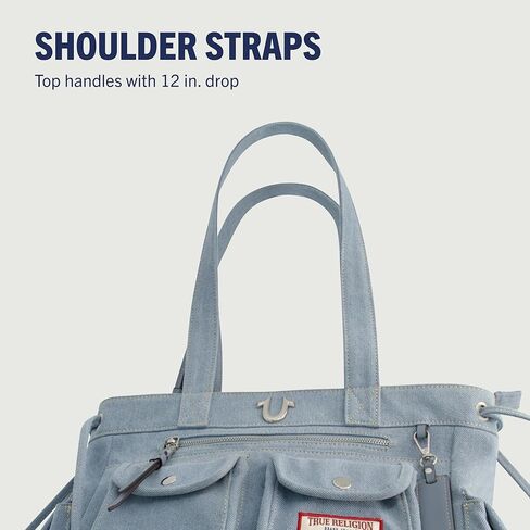 True Religion Tote Bag, Women's Multi-Pocket Faux Leather Handbag, Denim, One Size in Saudi Arabia