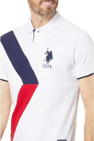 U.S. Polo Assn. Slim Fit Sash Color-Block Short Sleeve Knit Polo Shirt White LG in Saudi Arabia