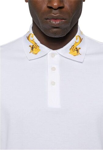 VERSACE JEANS COUTURE White Polo Shirt – Classic Fit Baroque Collar Detail- in Saudi Arabia