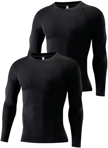 2 Pack Long Sleeve Compression Shirts for Men, Workout Base Layer Athletic Gym Tops Quick Dry Running Undershirts in Saudi Arabia
