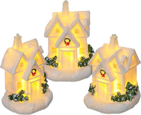 Toyvian 3 Pcs Christmas Village Houses - Winter Village with Light - Miniature Xmas Houses Decorations Desktop Ornament for Holiday Party Home Decor in Saudi Arabia