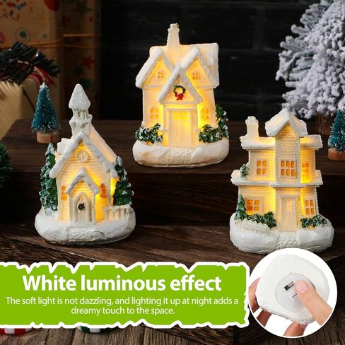 Toyvian 3 Pcs Christmas Village Houses - Winter Village with Light - Miniature Xmas Houses Decorations Desktop Ornament for Holiday Party Home Decor in Saudi Arabia