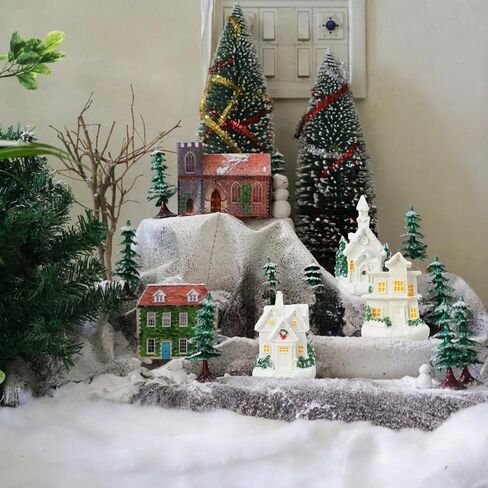 Toyvian 3 Pcs Christmas Village Houses - Winter Village with Light - Miniature Xmas Houses Decorations Desktop Ornament for Holiday Party Home Decor in Saudi Arabia