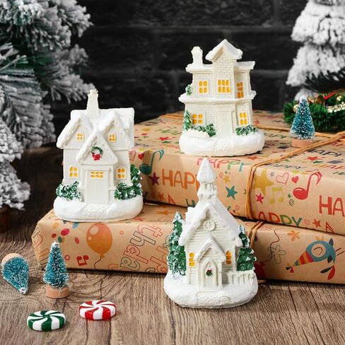 Toyvian 3 Pcs Christmas Village Houses - Winter Village with Light - Miniature Xmas Houses Decorations Desktop Ornament for Holiday Party Home Decor in Saudi Arabia