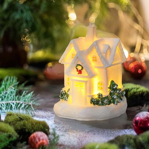 Toyvian 3 Pcs Christmas Village Houses - Winter Village with Light - Miniature Xmas Houses Decorations Desktop Ornament for Holiday Party Home Decor in Saudi Arabia