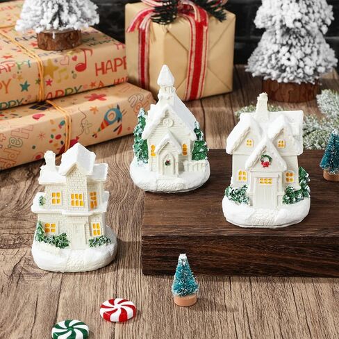 Toyvian 3 Pcs Christmas Village Houses - Winter Village with Light - Miniature Xmas Houses Decorations Desktop Ornament for Holiday Party Home Decor in Saudi Arabia