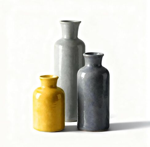 Ceramic Vase Set - 3 Small Vases,KAYLYNN Ceramic Vases for Rustic Home Decor, Living Room Decor, Table Décor, Bookshelf, Mantel Decor, Vases for Centerpieces, Vases for Flowers, Decorative in Saudi Arabia