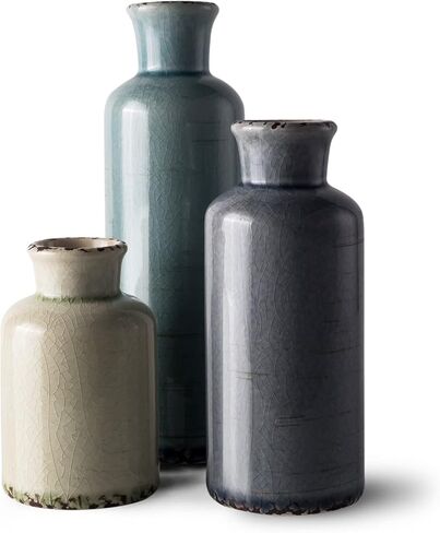 Ceramic Vase Set - 3 Small Vases,KAYLYNN Ceramic Vases for Rustic Home Decor, Living Room Decor, Table Décor, Bookshelf, Mantel Decor, Vases for Centerpieces, Vases for Flowers, Decorative in Saudi Arabia
