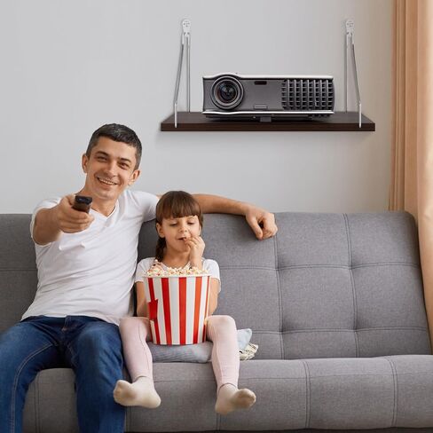 رف جهاز عرض DERTE للجدار مقاس 12 × 6 بوصة رف تثبيت على الحائط من الخشب العائم ملحقات منظم لجهاز عرض جهاز التوجيه مودم صندوق كابل في مكتب الحمام المطبخ (الجوز) in Kuwait
