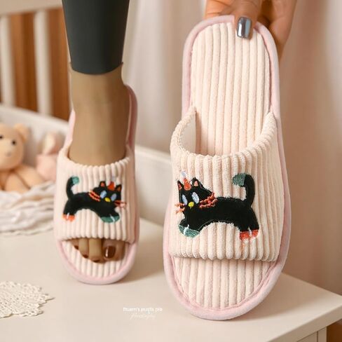 Cute Cat Slip-On Striped Design Women Slippers Home Simple Non-Slip EVA Sole Soft Fabric Indoor House And Bedroom Men Shoes Comfort All-Season Holiday Footwear in Saudi Arabia