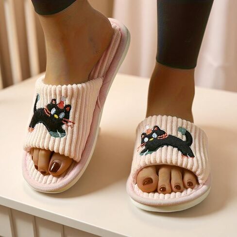 Cute Cat Slip-On Striped Design Women Slippers Home Simple Non-Slip EVA Sole Soft Fabric Indoor House And Bedroom Men Shoes Comfort All-Season Holiday Footwear in Saudi Arabia