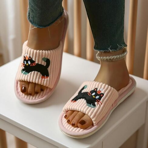 Cute Cat Slip-On Striped Design Women Slippers Home Simple Non-Slip EVA Sole Soft Fabric Indoor House And Bedroom Men Shoes Comfort All-Season Holiday Footwear in Saudi Arabia